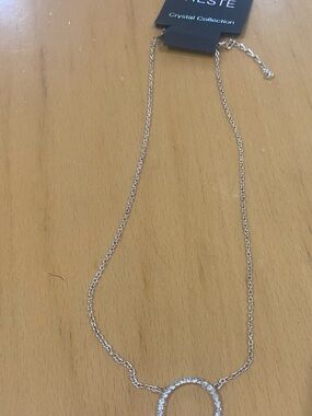Vieste Silver Open Circle Crystal Pendant Necklace